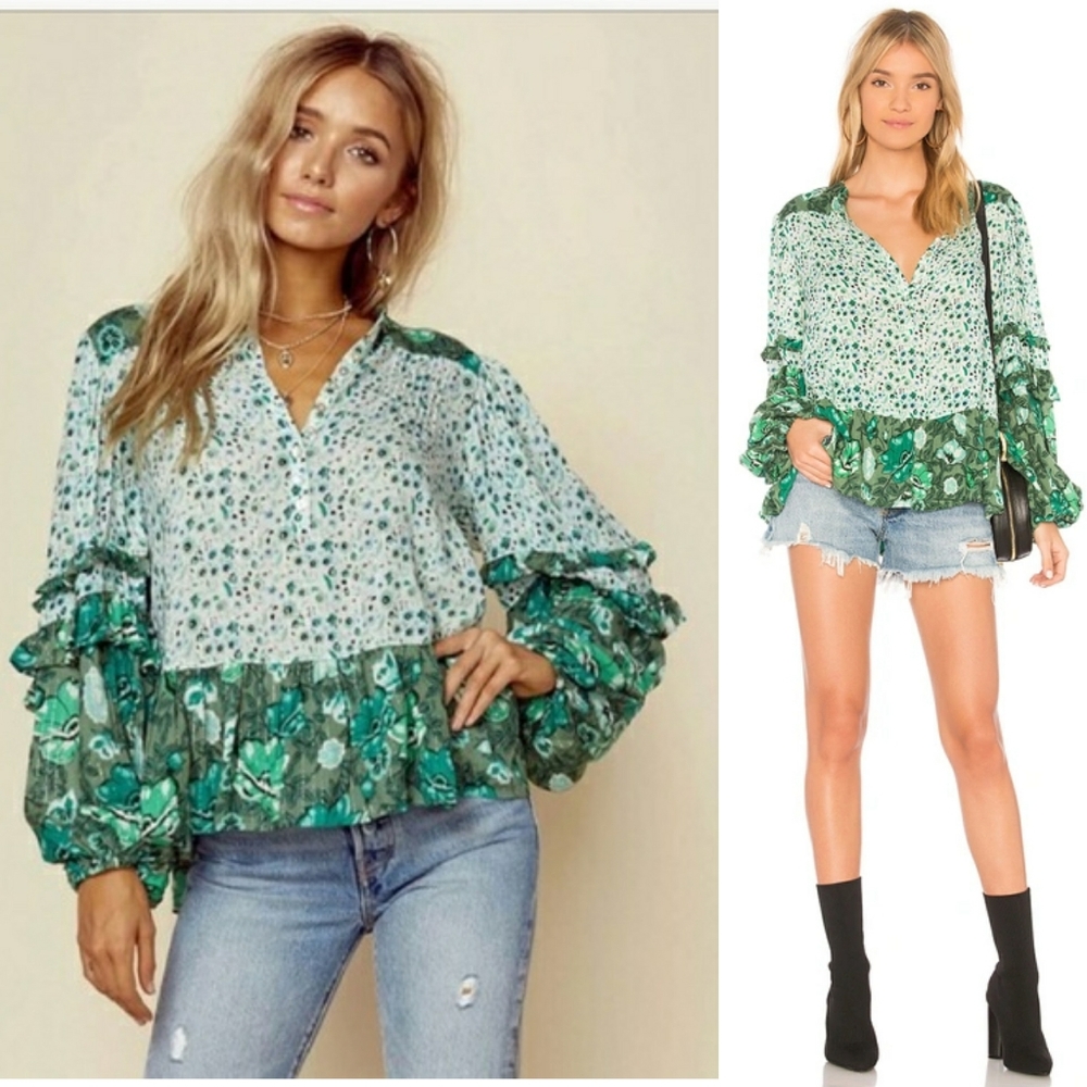 Winona Blouse Ivy green Spell Designs top XS lurex - Picture 5 of 8